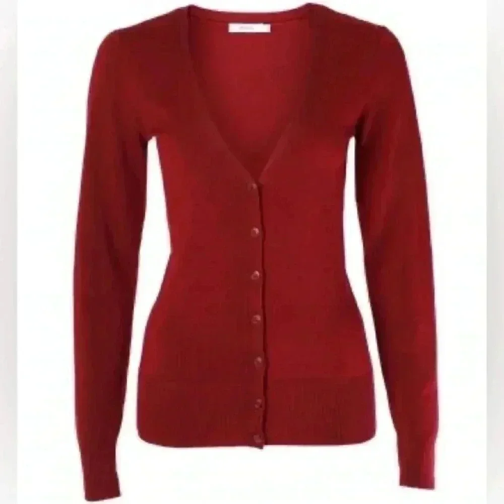 Ricki’s Burgundy Cardigan V Neck Button Front Fitted Size Small - Picture 4 of 16